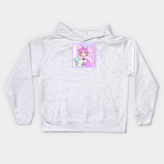 Cute Anime Alien Girl Minimalist Aesthetic Design Kids Hoodie by PANGANDOY